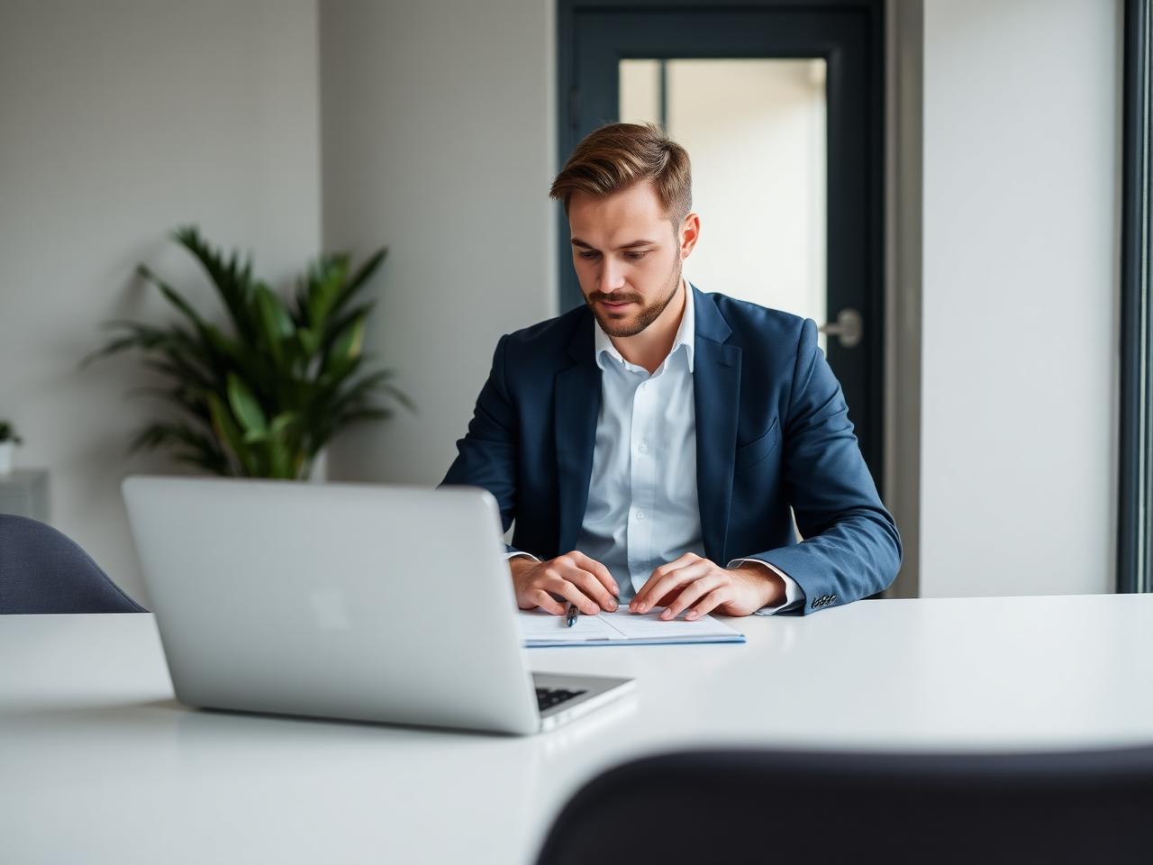 Property professional using an AI-powered dashboard in a modern letting agency